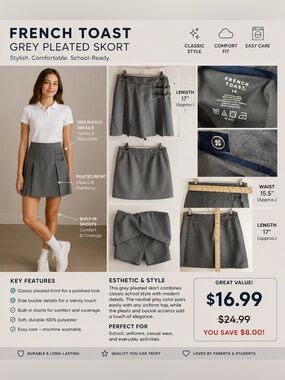 French Toast Olive Green Pleated Mini Skirt with Side Buckles
